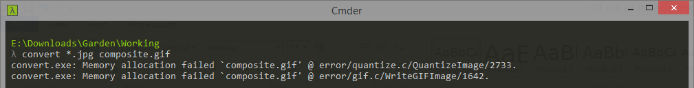 convert *.jpg composite.gif convert.exe Memory allocation failed composite.gif @ error/quantize.c/QuantizeImage/2733 error/gif.c/WriteGIFImage/1642